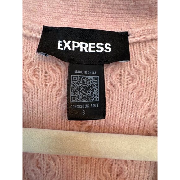 Express Cardigan Small Pink Pearl Rhinestone Embellished Knit Long Sleeved - Picture 3 of 7